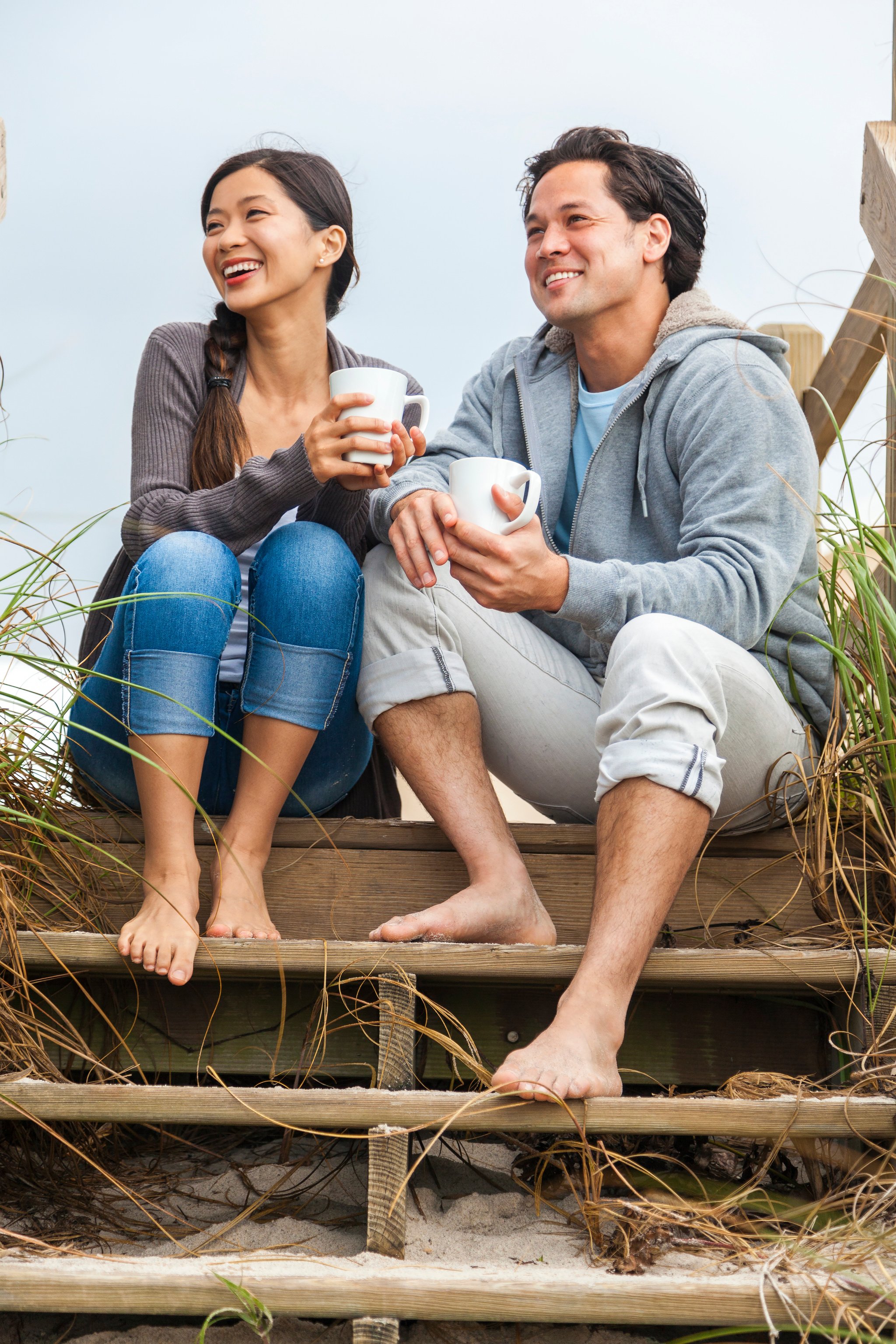 Asian Couple Drinking Coffee 